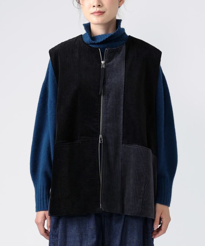 マルンベスト　ミックスコーデュロイのジップベスト