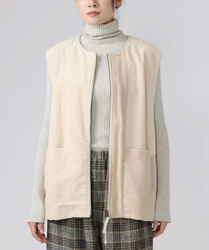 マルンベスト　ミックスコーデュロイのジップベスト