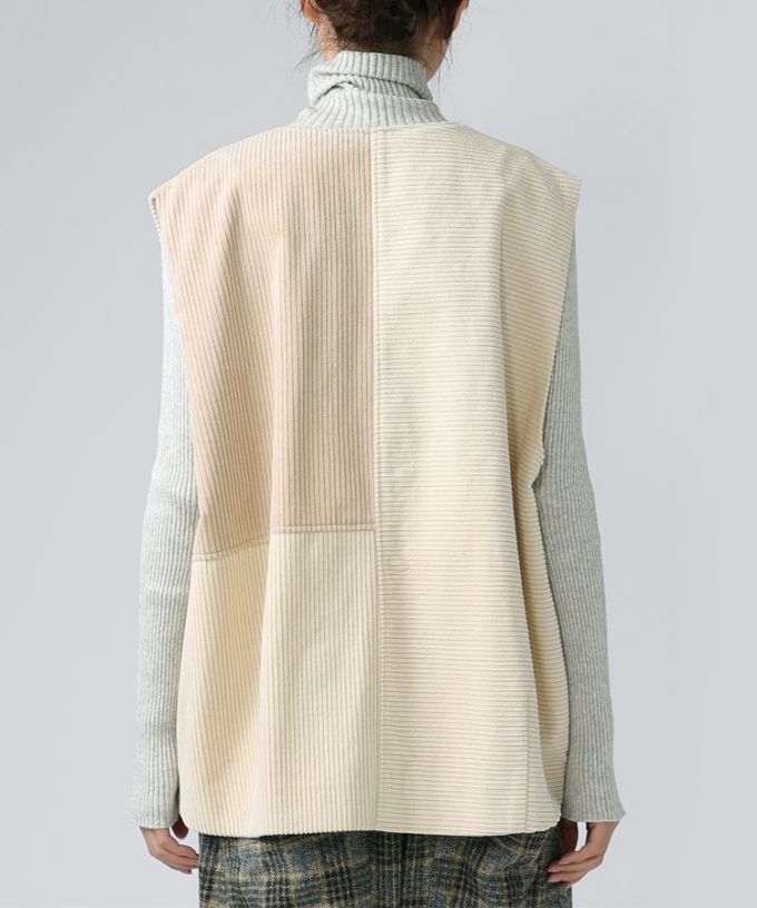 マルンベスト　ミックスコーデュロイのジップベスト