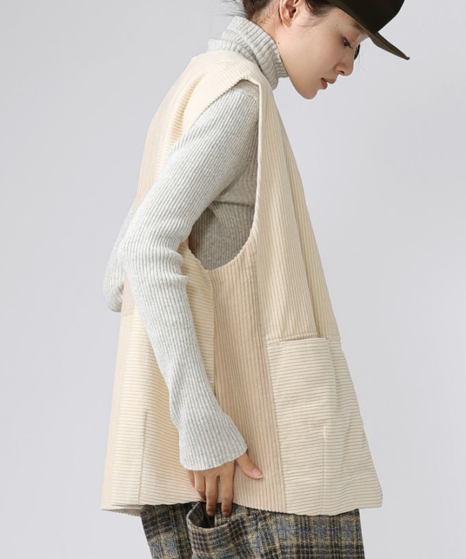 マルンベスト　ミックスコーデュロイのジップベスト