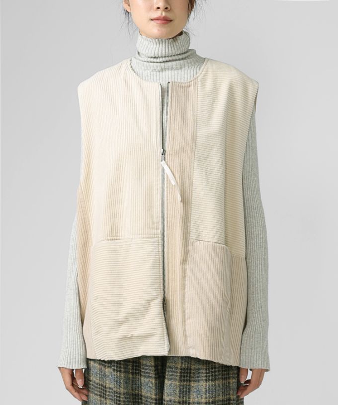 マルンベスト　ミックスコーデュロイのジップベスト