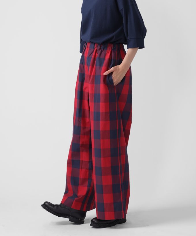 キャロルパンツ　ブロックチェックのワイドパンツ