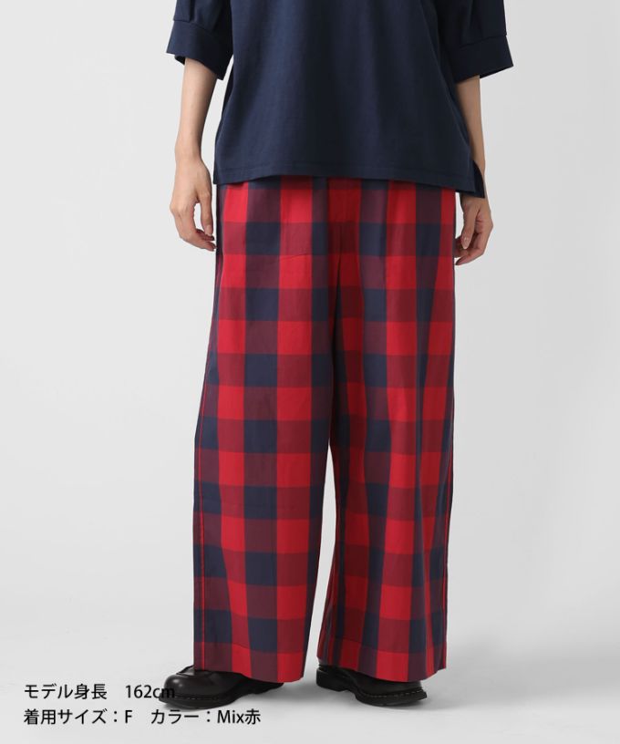 キャロルパンツ　ブロックチェックのワイドパンツ