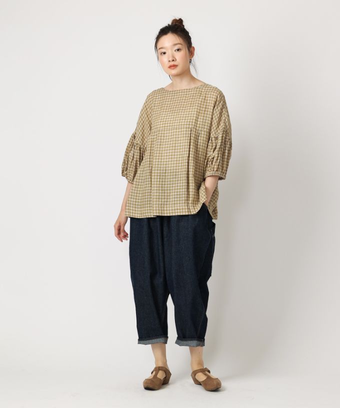 【SALE】リリムブラウス・7　ギンガムチェックのリネントップス