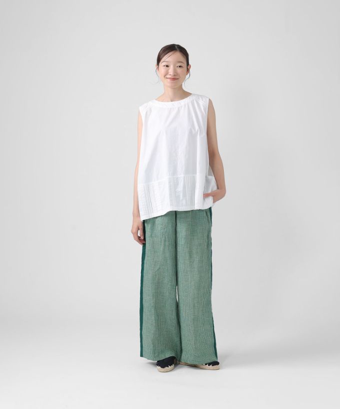 ナージャパンツ　麻ギンガムチェックのワイドパンツ