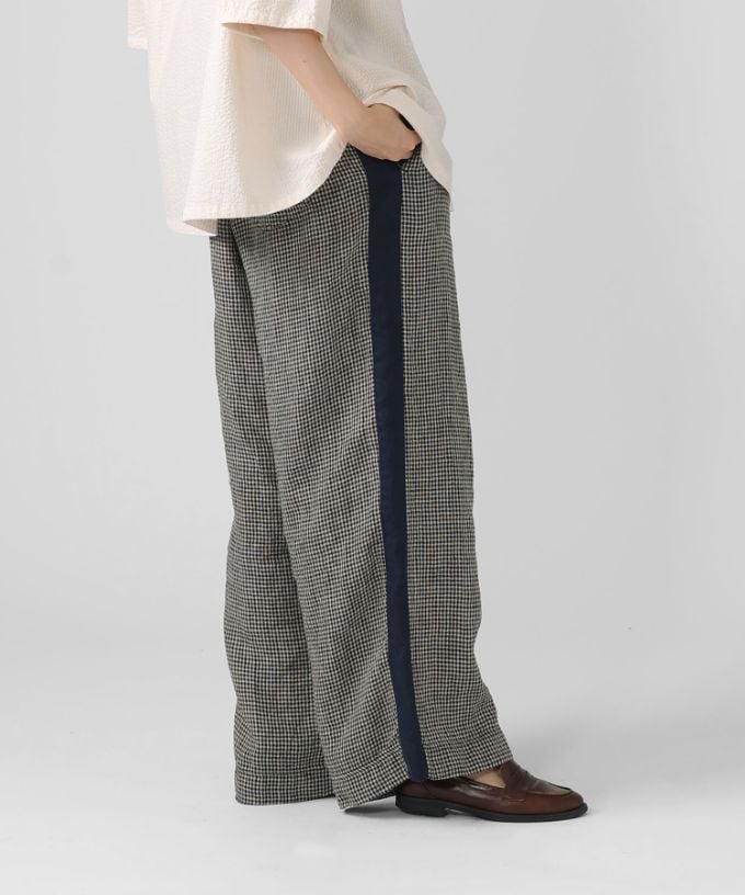 ナージャパンツ　麻ギンガムチェックのワイドパンツ