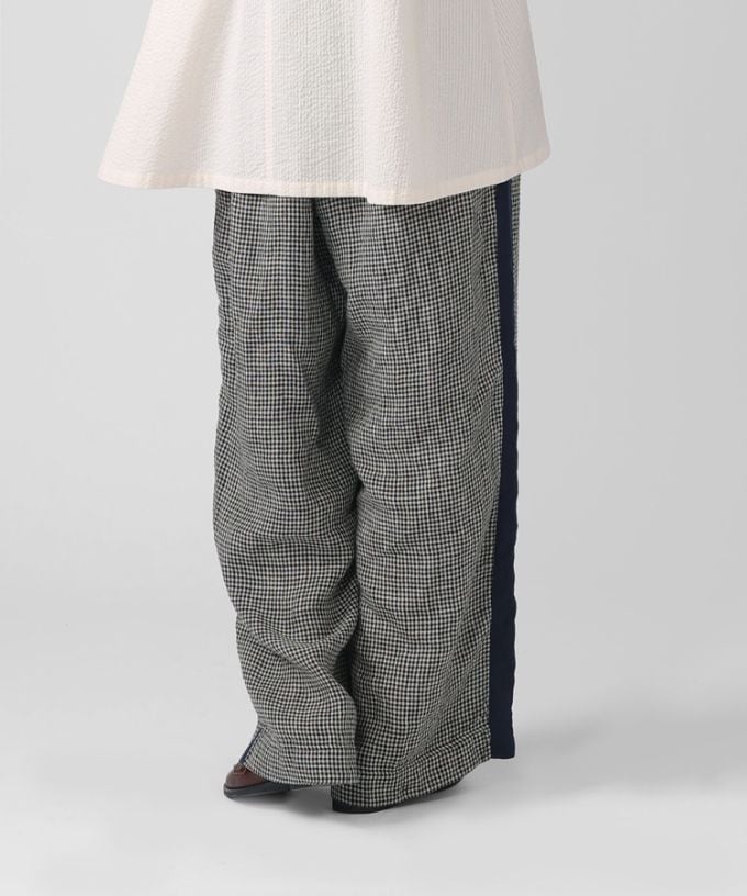 ナージャパンツ　麻ギンガムチェックのワイドパンツ