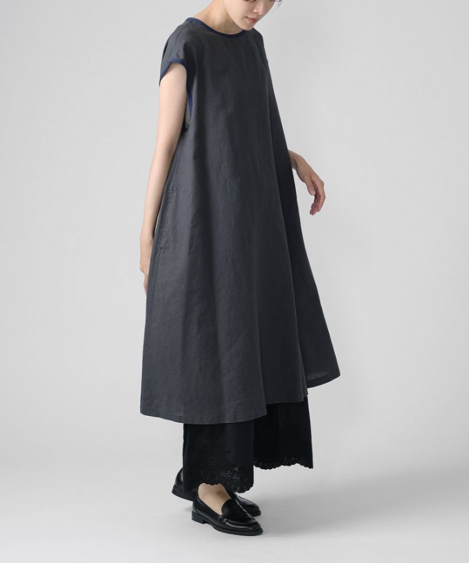 バービー 綿麻素材のパイピングフレンチスリーブドレス/BRAND,BASCO
