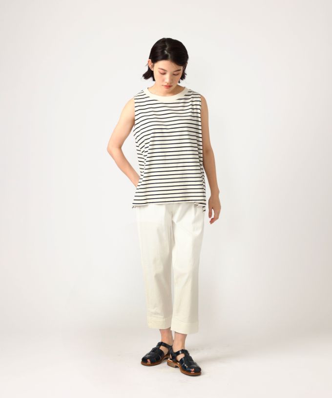 お値下げしました⭐︎ 45R ボーダー天竺のノースリーブトップ（インディゴ） 45Rpick up: ｜45R