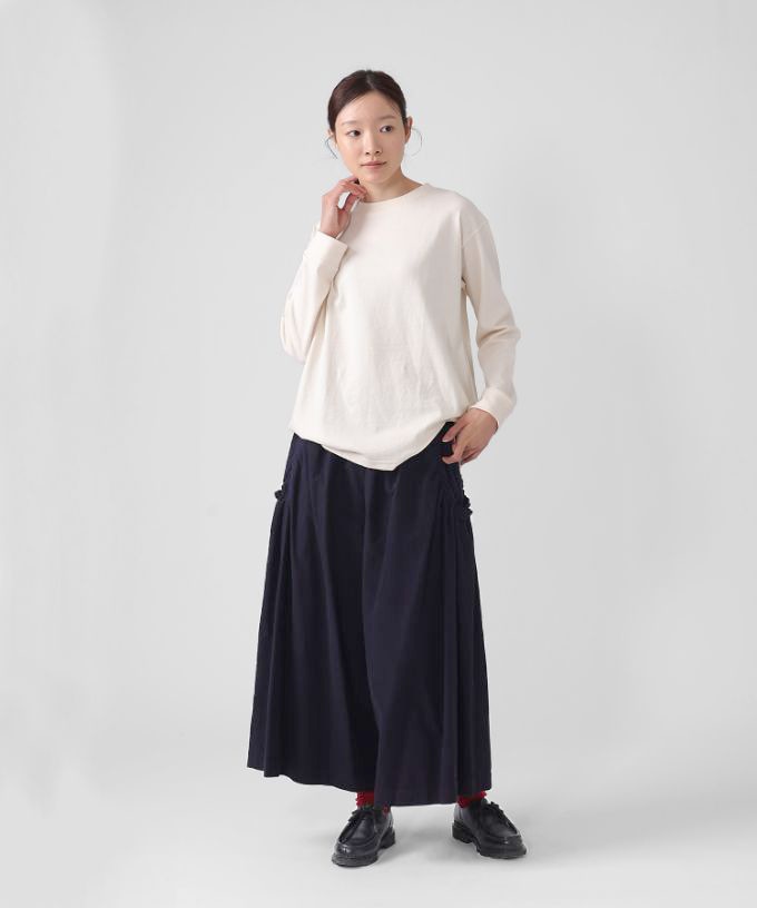 オトパンツ ストレッチ素材のギャザーワイドパンツ/ITEM,PANTS/Shop by