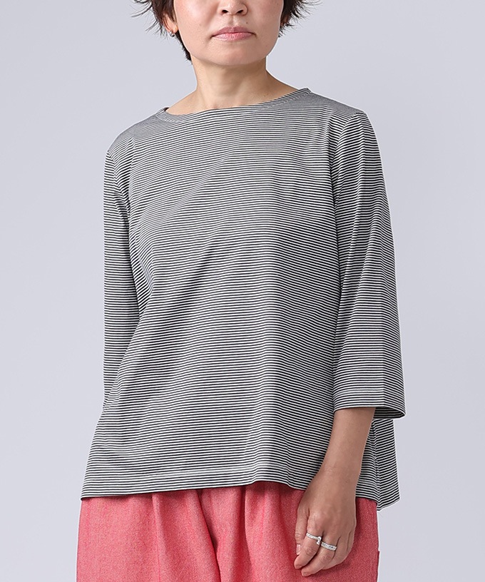 オーストップ　ボーダーの7分袖Aラインカットソー