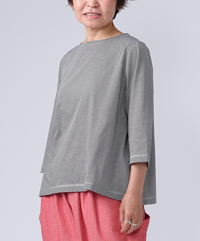 オーストップ　ボーダーの7分袖Aラインカットソー