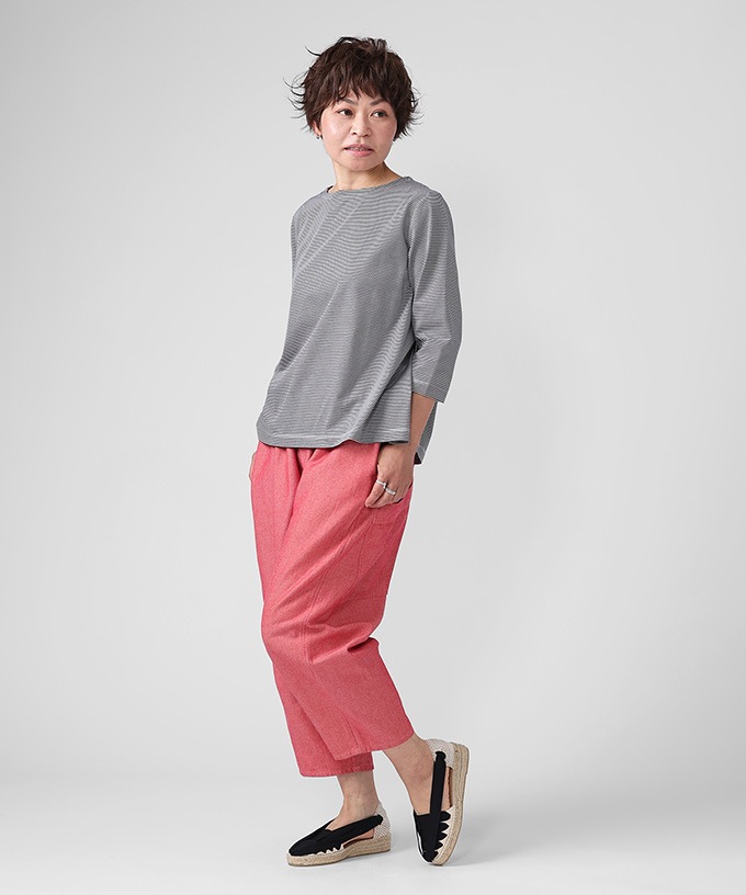 オーストップ　ボーダーの7分袖Aラインカットソー