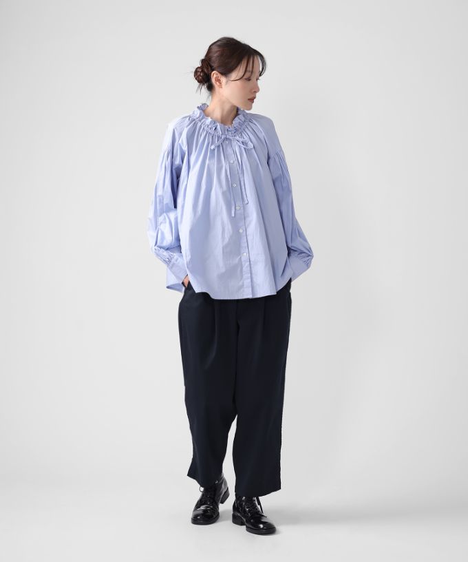 【SALE】ベティブラウス　ギャザーネックのコットンブラウス