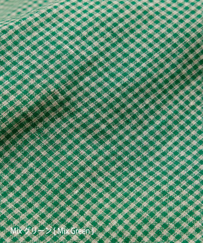 テリーチュニ　麻ギンガムチェックのフリル襟チュニック