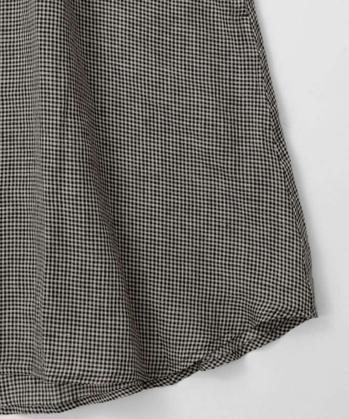 テリーチュニ　麻ギンガムチェックのフリル襟チュニック