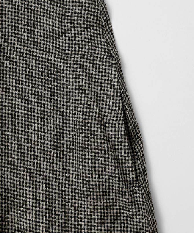 テリーチュニ　麻ギンガムチェックのフリル襟チュニック