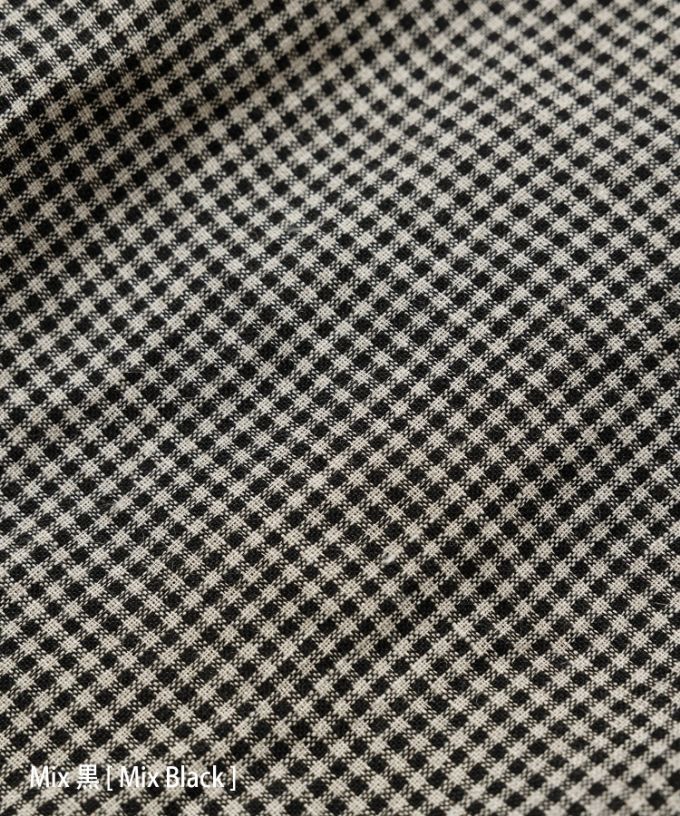 テリーチュニ　麻ギンガムチェックのフリル襟チュニック