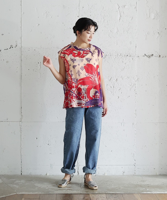 あかりのはな あか とっぷ［KusaKanmuri シルクコットントップス]
