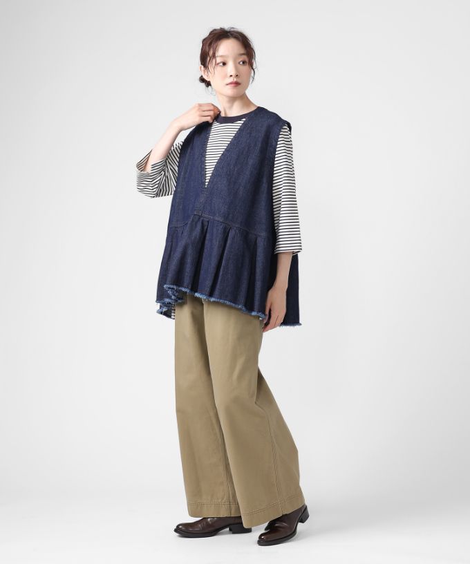 人気アイテム【リバーサル × ネイタル・デザイン】レイヤードベスト/切り替え マルセル ペプラム切り替えのデニムベスト/ITEM,JACKET/TOPS/Shop by