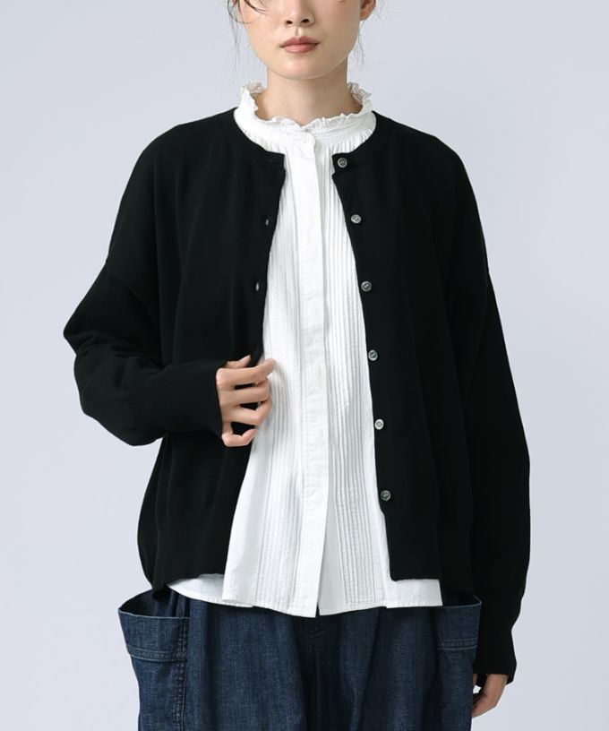 バスコ黒カーディガン バジーレ ジャケット カーディガン ニット ノーカラー 総柄 長袖 40 黒