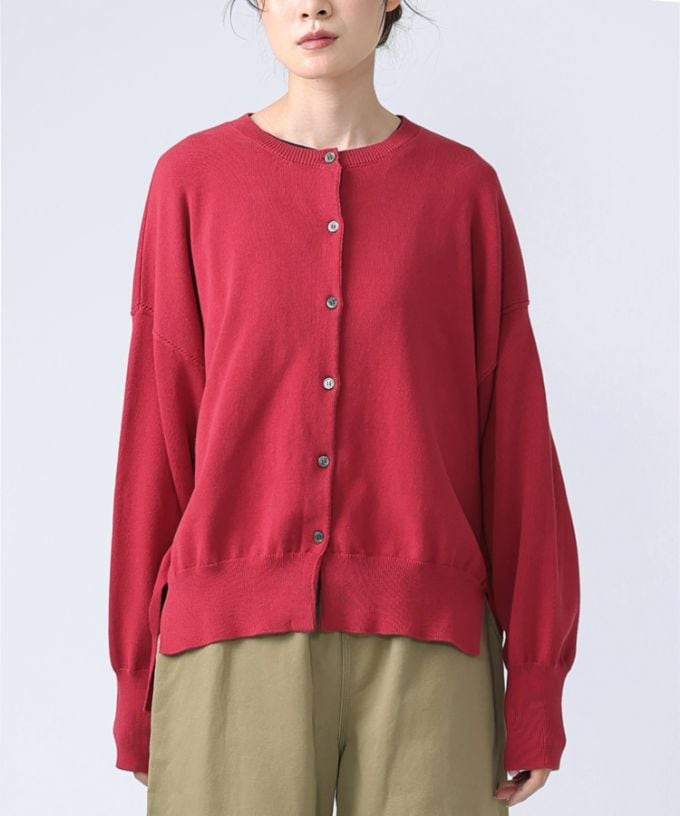 バスコ basco ポレットカーデ　強撚綿サイドスリットカーデ　サイズ2 赤 ポレットカーデ 強撚綿サイドスリットカーデ/ITEM,JACKET/TOPS/Shop by