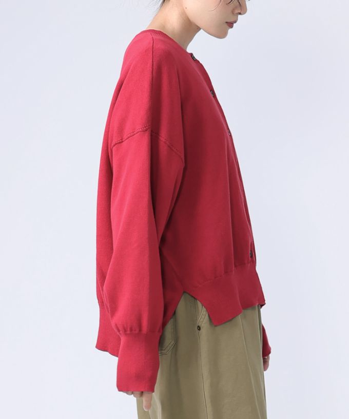 バスコ basco ポレットカーデ　強撚綿サイドスリットカーデ　サイズ2 赤 ポレットカーデ 強撚綿サイドスリットカーデ/ITEM,JACKET/TOPS/Shop by