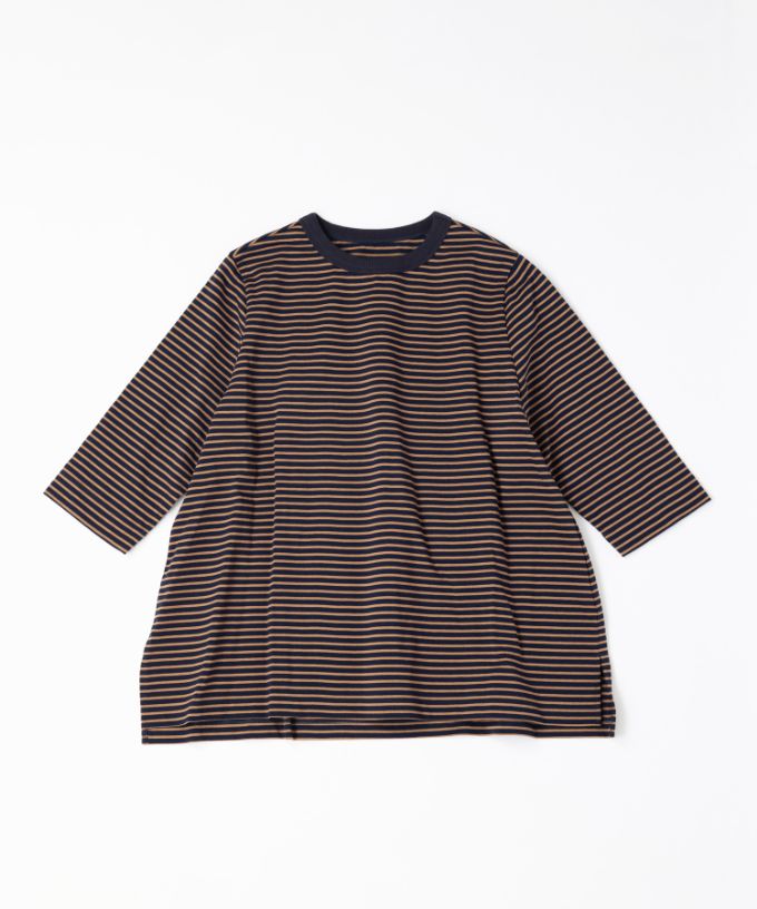 イリストップ・Ｂ　ボーダーリブ切り替え8分袖トップス