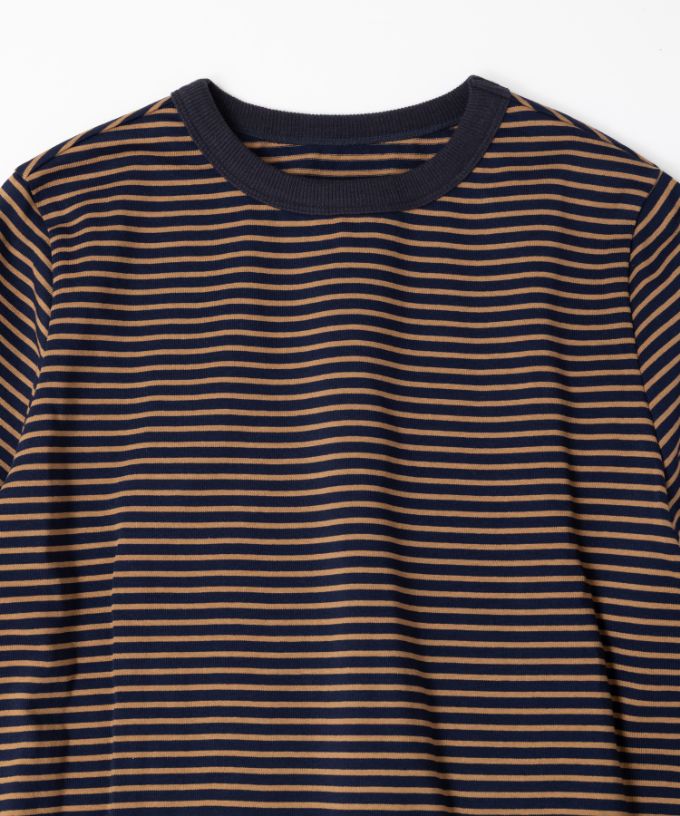 イリストップ・Ｂ　ボーダーリブ切り替え8分袖トップス