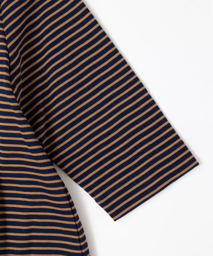 イリストップ・Ｂ　ボーダーリブ切り替え8分袖トップス