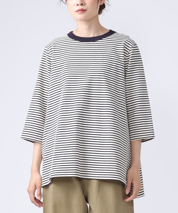 イリストップ・Ｂ　ボーダーリブ切り替え8分袖トップス