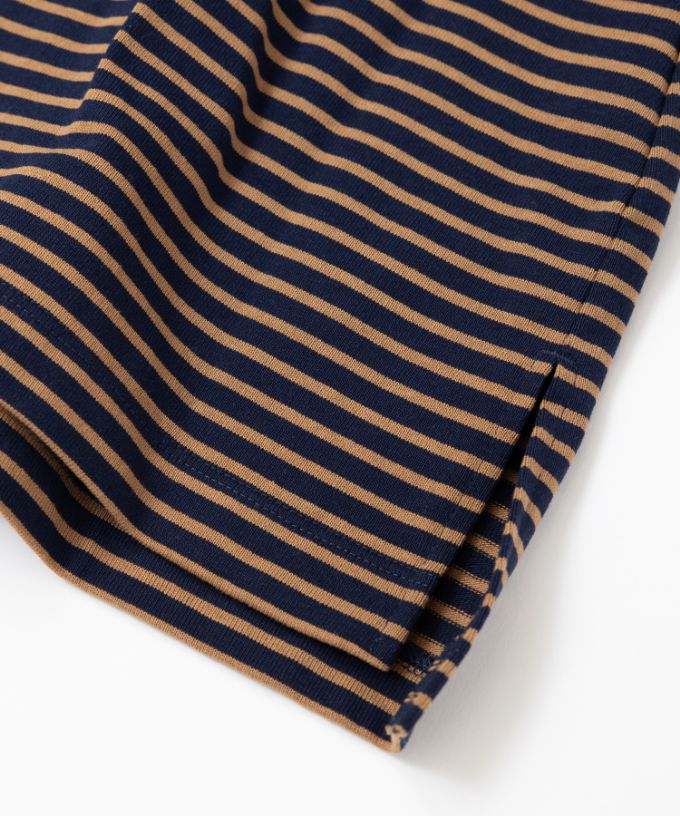 イリストップ・Ｂ　ボーダーリブ切り替え8分袖トップス