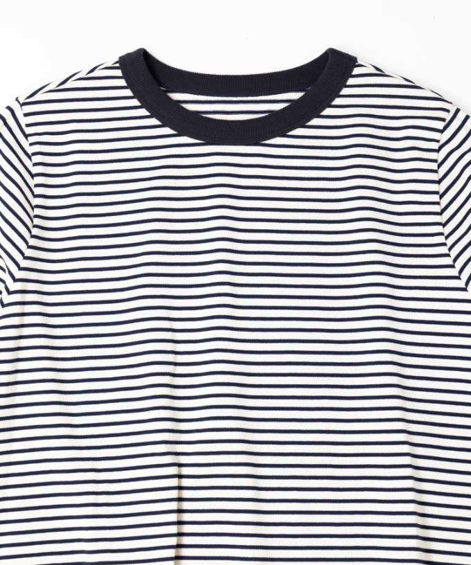 イリストップ・Ｂ　ボーダーリブ切り替え8分袖トップス