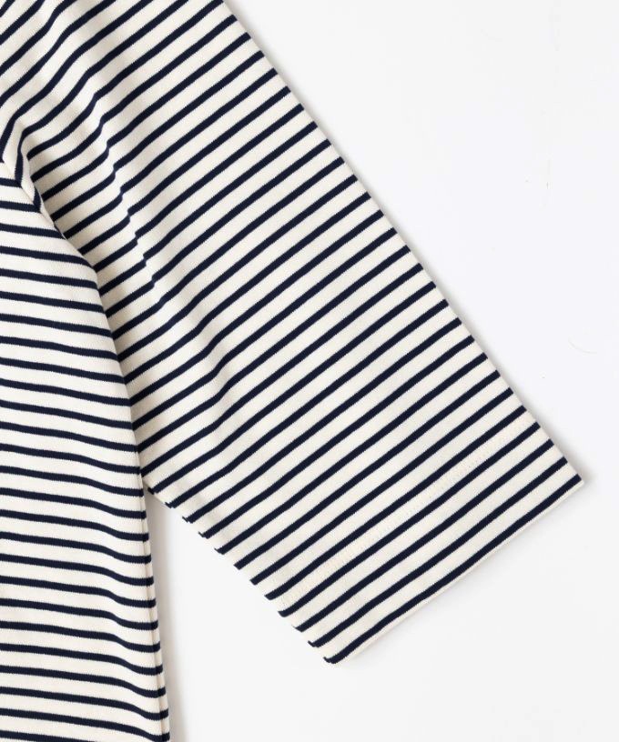 イリストップ・Ｂ　ボーダーリブ切り替え8分袖トップス
