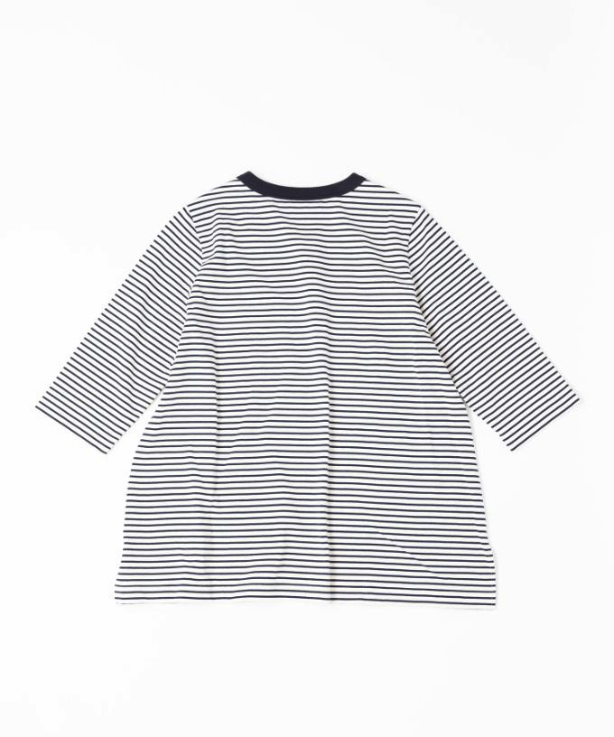 イリストップ・Ｂ　ボーダーリブ切り替え8分袖トップス