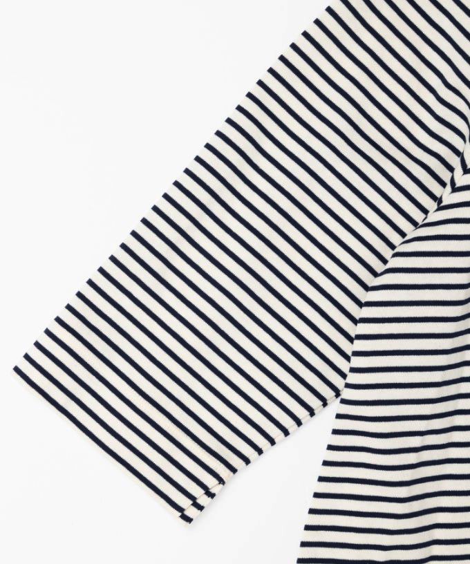 イリストップ・Ｂ　ボーダーリブ切り替え8分袖トップス