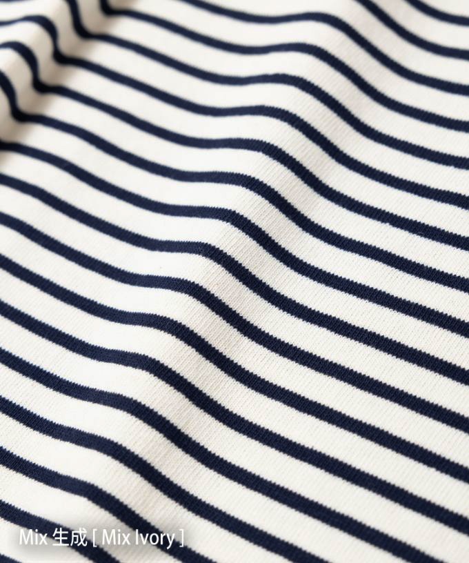 イリストップ・Ｂ　ボーダーリブ切り替え8分袖トップス