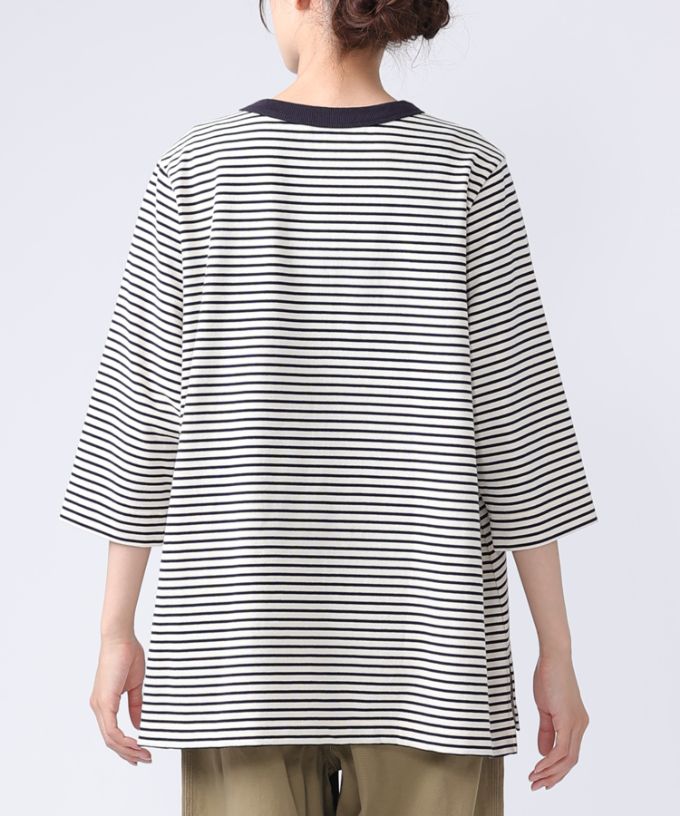イリストップ・Ｂ　ボーダーリブ切り替え8分袖トップス