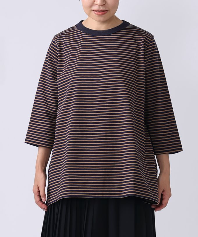 イリストップ・Ｂ　ボーダーリブ切り替え8分袖トップス