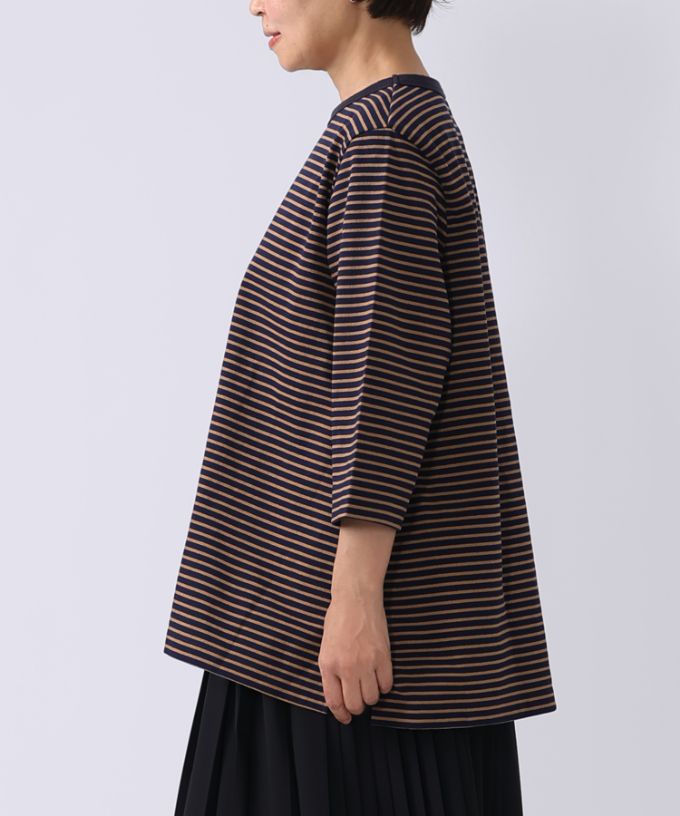 イリストップ・Ｂ　ボーダーリブ切り替え8分袖トップス