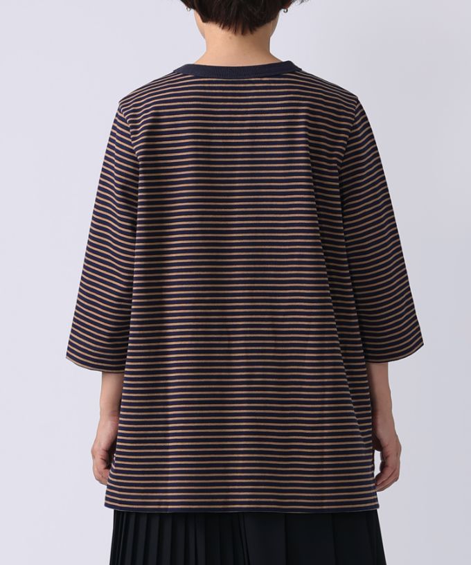 イリストップ・Ｂ　ボーダーリブ切り替え8分袖トップス