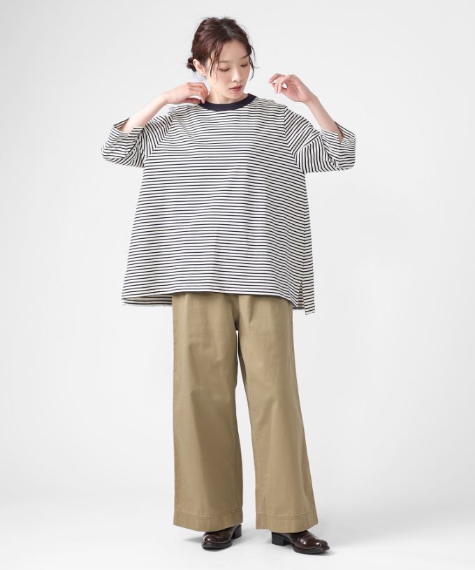 イリストップ・Ｂ　ボーダーリブ切り替え8分袖トップス