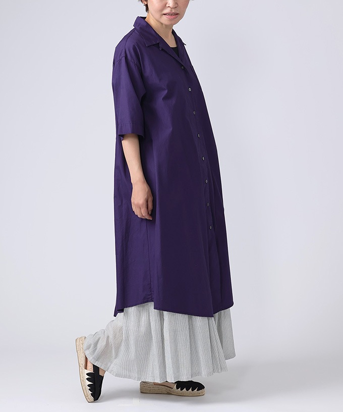 グレース　オープンカラーのロングシャツワンピ