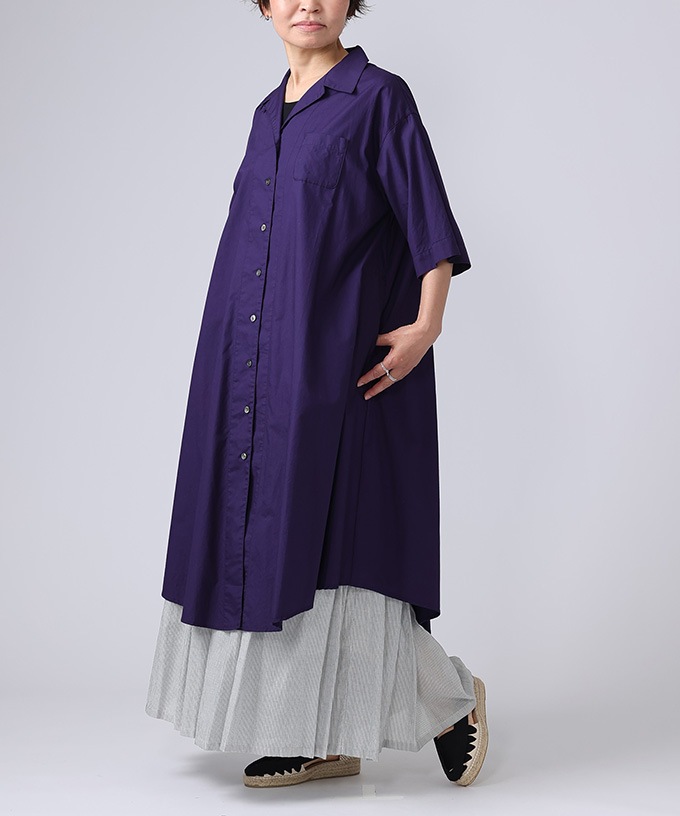 グレース　オープンカラーのロングシャツワンピ