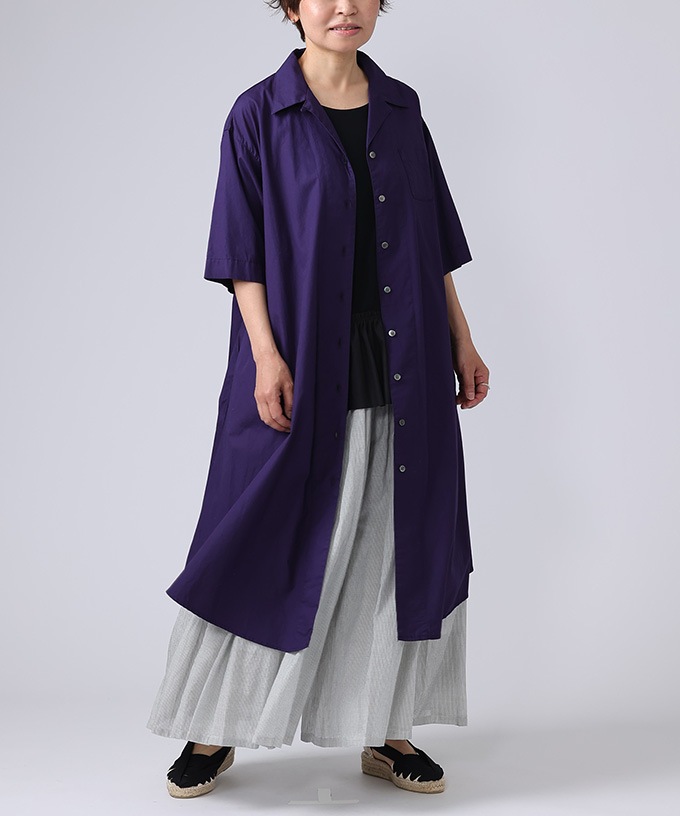 グレース　オープンカラーのロングシャツワンピ