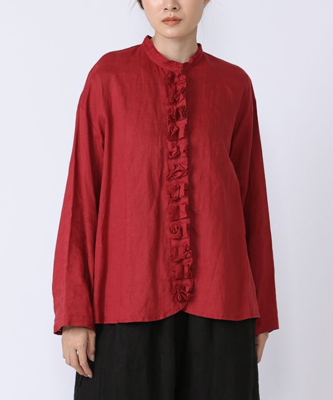 【SALE】ファニエ　フロントフリルのリネンブラウス