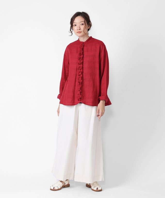 【SALE】ファニエ　フロントフリルのリネンブラウス