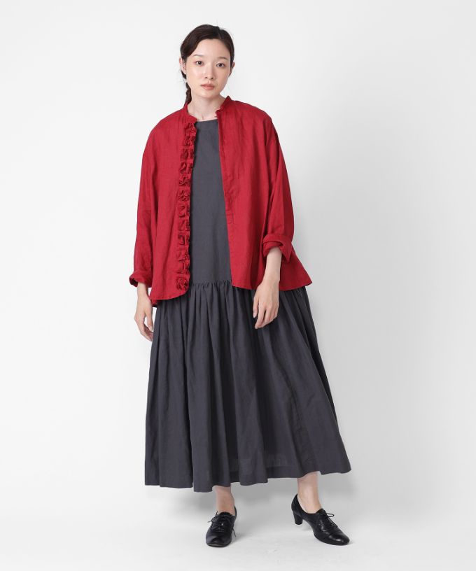 【SALE】ファニエ　フロントフリルのリネンブラウス