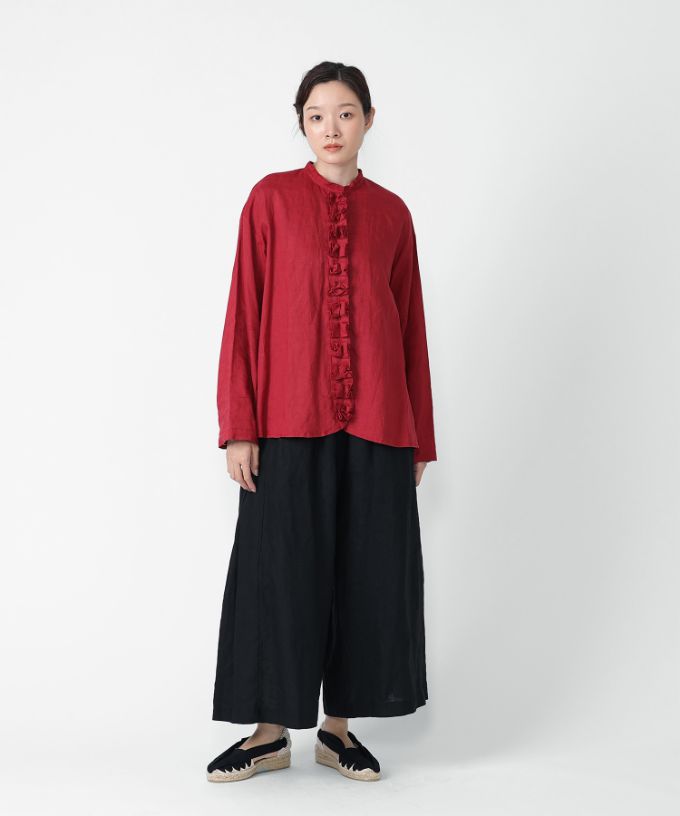 【SALE】ファニエ　フロントフリルのリネンブラウス