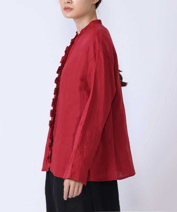 【SALE】ファニエ　フロントフリルのリネンブラウス